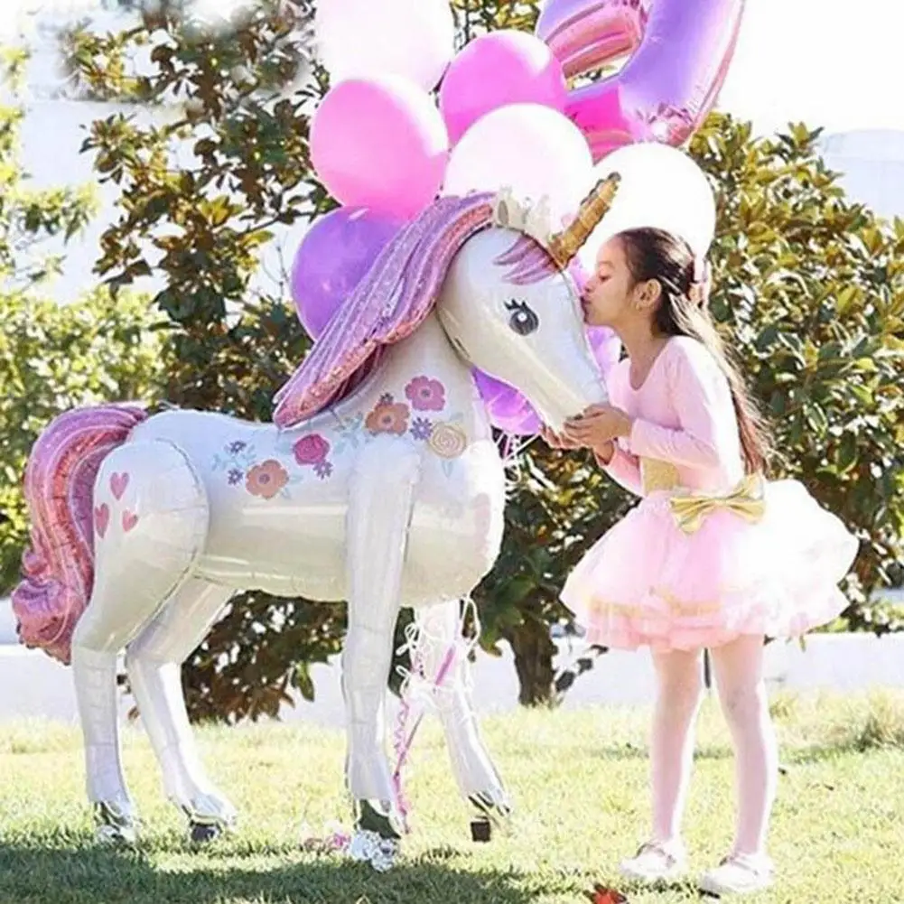 Unicorn Birthday Party Baloon Decoration For Kids 3D Cartoon Balloons 116 X106cm Large Standing Animal Aluminum Foil Balloons