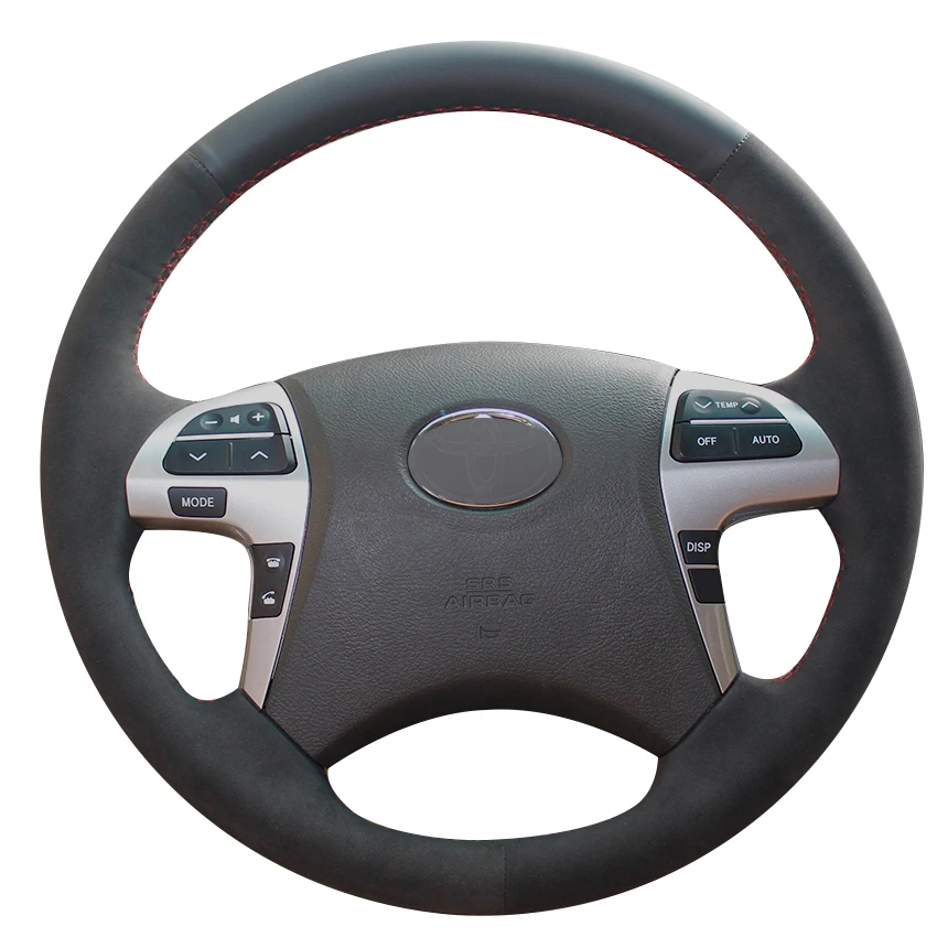 Black Synthetic Leather Black Suede Car Steering Wheel Cover for Toyota