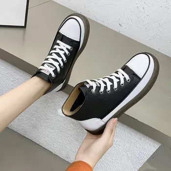 

COOTELILI Women Ankle Boots 2020 New Fashion Shoes Round Toe 2.5cm Heel Lace Up Sneakers Shoes For Woman Black Basic Size 36-40