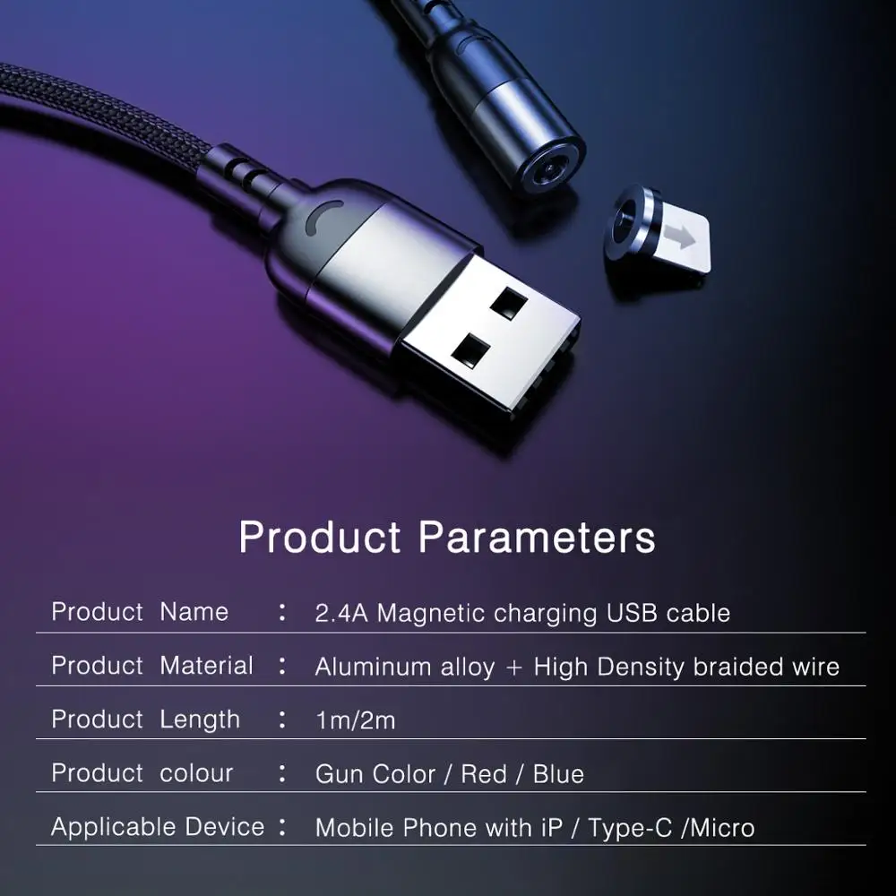 Магнитный кабель Micro USB Type C 2 4 А для iPhone 11 Xiaomi Android Быстрая зарядка зарядный провод