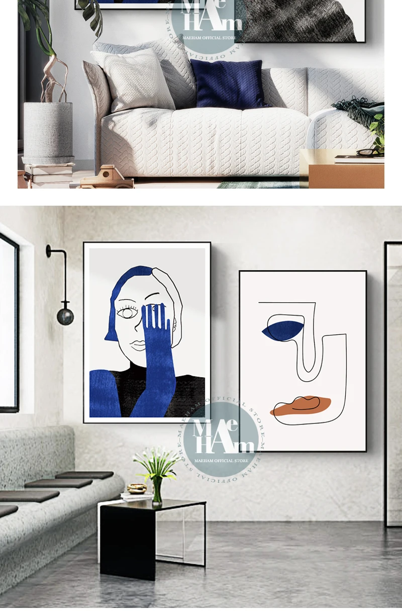 Abstract blue figures Wall Art Canvas Painting geometric lines Print Poster Wall Picture for Living Room Nordic Decor