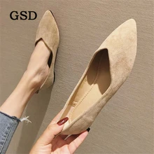 Модная женская обувь; Высококачественная замшевая повседневная обувь на плоской подошве без застежки; женская обувь на плоской подошве с острым носком