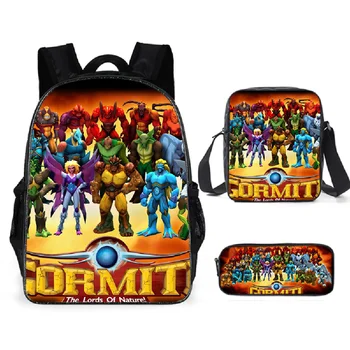 

Children's School Backpack Gormiti Pattern School Book Bags Cartoon Little Animal 3PCs Set Students Bags