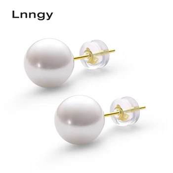 

Lnngy 18K Yellow Gold 8.5-9mm Natural Cultured Freshwater Pearl Semi-baroque Earrings Women Wedding Earrings Fine Jewelry