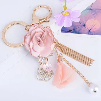

Small Fresh Cloth Flower Key Chain Fashion Tassels Keychain Car Key Ring Female Keyring Creative Bag Pendant Exquisite Ornaments