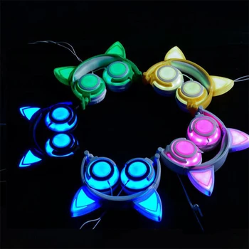 

New children's cartoon cat ears head-mounted luminous foldable mobile music headphones