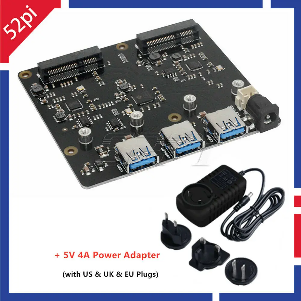 Módulo de Armazenamento Adaptador de Alimentação da Placa de Expansão para Raspberry b + – Dupla Msata Escudo Usb 3.0 1 pi Modelo 2 – 3 b Plus 52pi X852 Ssd