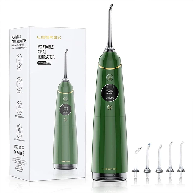 Liberex IPX7 Oral Irrigator Portable Dental Water Jet USB Rechargeable Water Flosser Waterproof Teeth Cleaner for Cleaning Teeth green