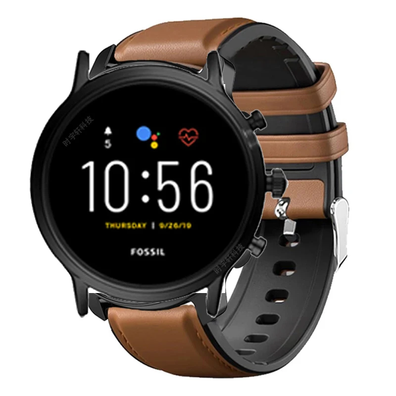22mm Silicon Leather strap For Fossil Gen 5 Carlyle HR Julianna Band for Sport 43mm / Q Explorist 4 Belt | Наручные часы