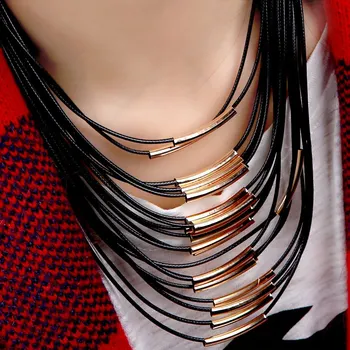 

【USA Warehouse】Fashion Exaggerated Personality Multi-layer String Chain Rope Tassel Colar Necklace for Woman