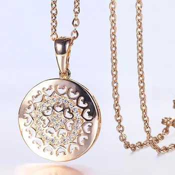 

New Crystal Heart Pendant Necklace for Women Girls Cubic Zircon Cut Out Round Pendant Chain Trendy Jewelry Valentine's Day GP415