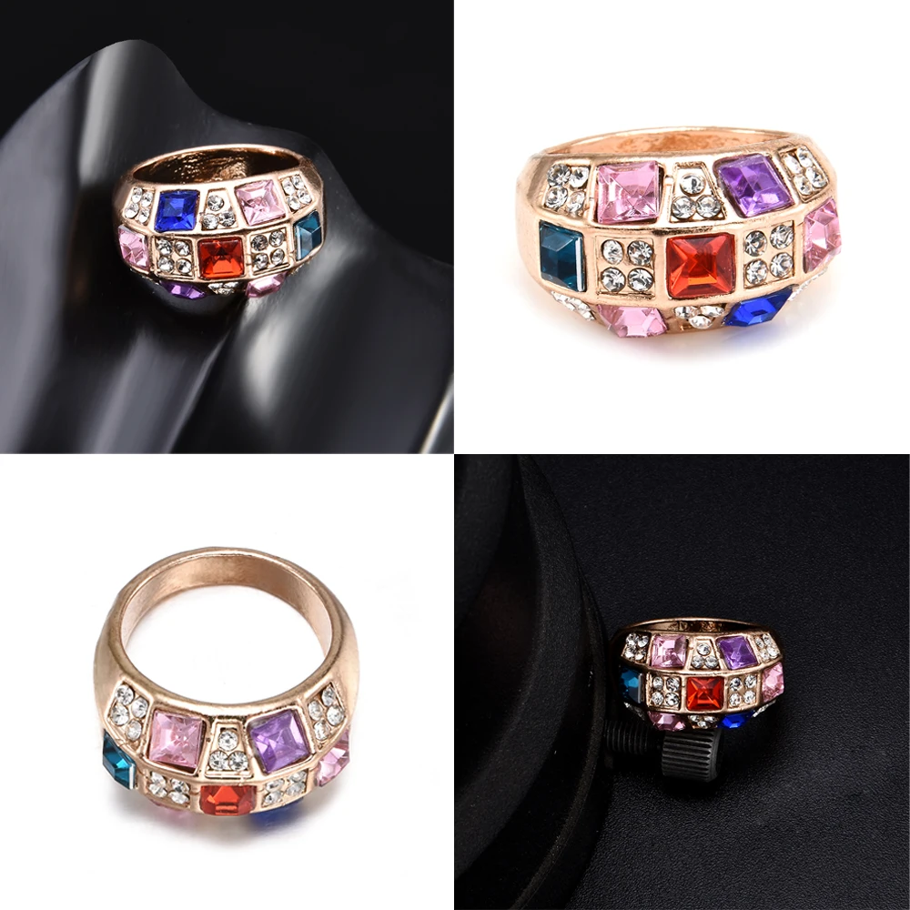 

Luxury Lady Rhinestone Korean Geometric Colorful Crystal Ring For Women Gift Wedding Party R479
