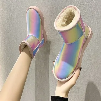 comprar Luxo Arco-íris Cor Botas De Neve Designer Feminino Gótico Plataforma à Prova Dwaterproof água Quente Sapatos De Pelúcia Moda Inverno Quente Non-slip Botas