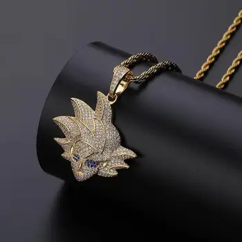 

Hip Hop AAA CZ Stone Iced Out Bling Dragon Ball Super Saiyan Goku Carcarot Pendants Necklace for Men Rapper Jewelry