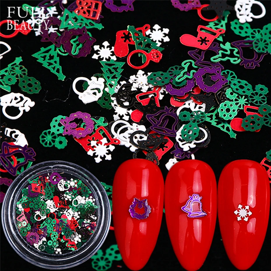 

1 Box 3D Metal Christmas SnowFlake Colorful Nail Glitter Flakes Red Winter Sequins For Nail Art Decoration Manicure Tool CH1046
