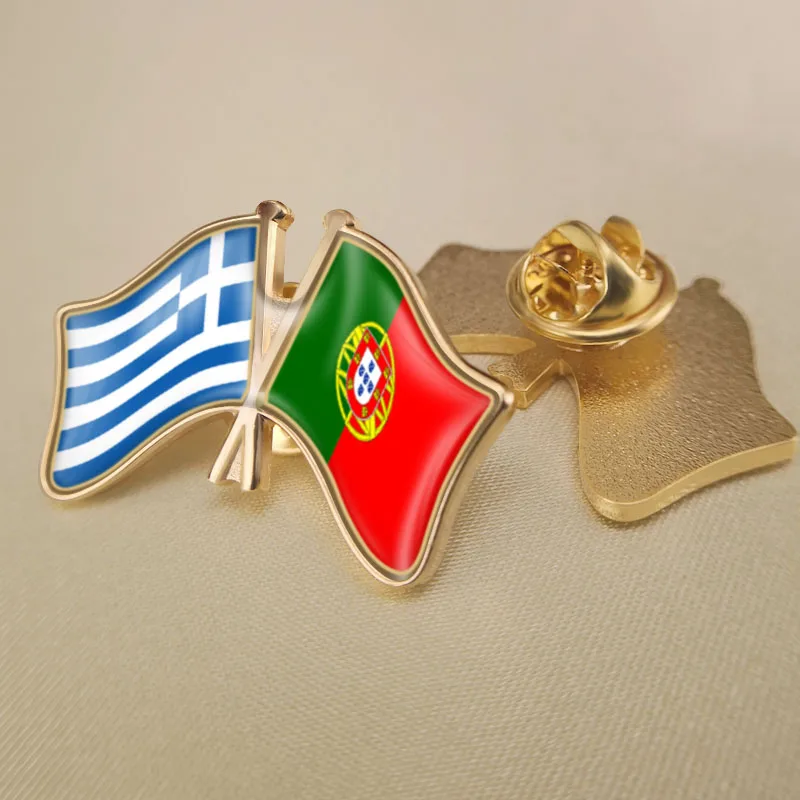 

Greece and Portugal Crossed Double Friendship Flags Lapel Pins Brooch Badges