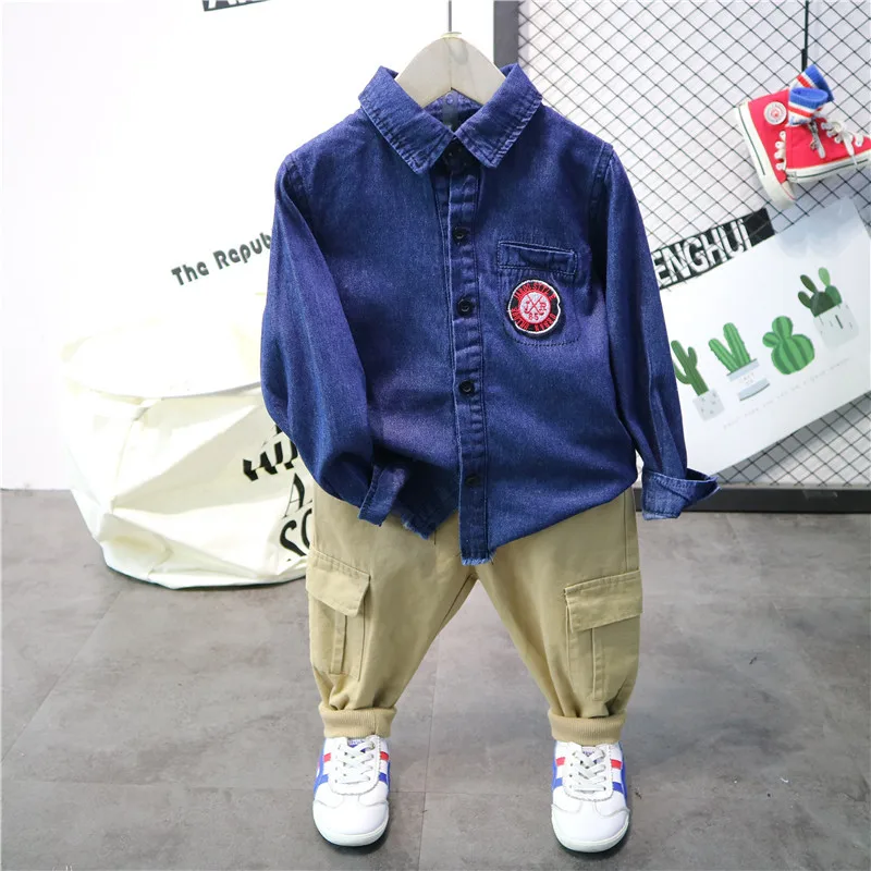 Вэньчжоу детская одежда весна новые продукты для мальчиков корейский стиль джинсовая рубашка C17016 C12396