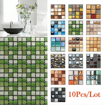 

3D Mosaic Tile Stickers For Kitchen Bathroom Wall Decor Decal Self-adhesive DIY Waterproof Living Room Decal 10pcs/lot #1