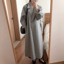 Женское корейское зимнее длинное пальто, верхняя одежда, пальто свободного кроя, большие размеры, кардиганы с длинным рукавом, Manteau Femme Hiver, элегантное