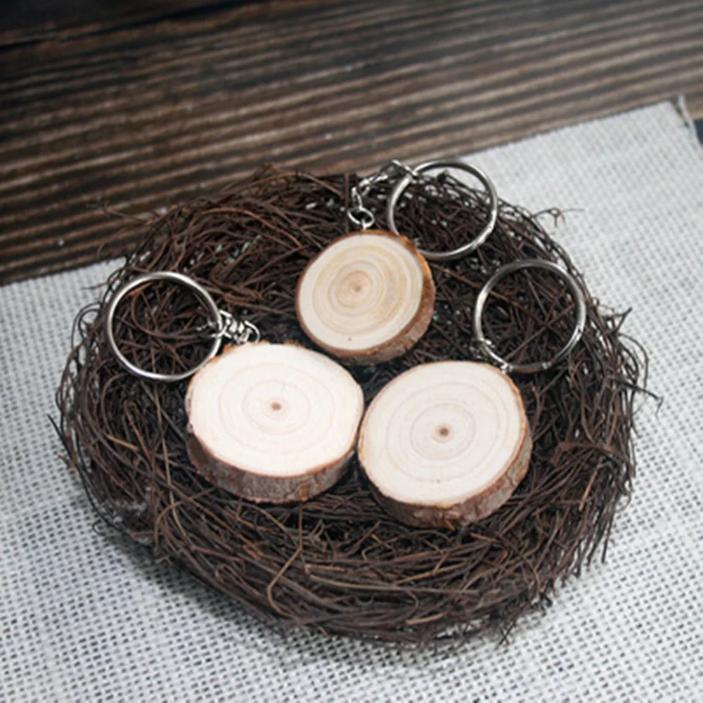 10Pcs Wooden Keychains Retro Vintage Key Chains Diy Car Key Rings Bag