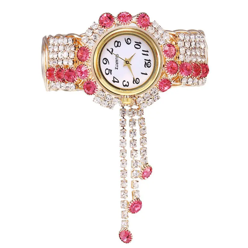 Топ бренд класса люкс Красочные Полный алмаз женские s Wayches креативные женские часы-браслет платье Вечерние кварцевые женские часы - Цвет: D