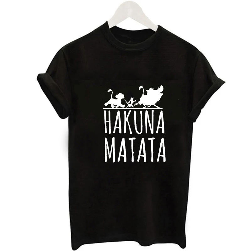 Showtly Hakuna Matata для женщин Harajuku Ullzang Лев футболка king Femme Homme летняя Прямая поставка |