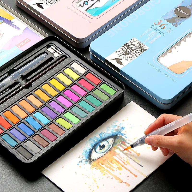 Günstig Solide aquarell farbe 36 farbe blau schwarz rosa eisen boxed malerei werkzeuge anfänger pulver hand bemalt kunst liefert