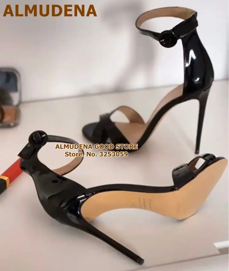black patent leather dress sandals