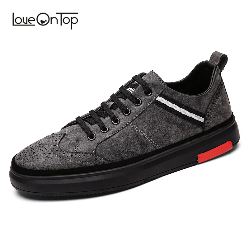 

Men's brogue style sneakers Genuine Leather lace-up casual male shoes 2019 spring autumn new fashion flats shoe for man