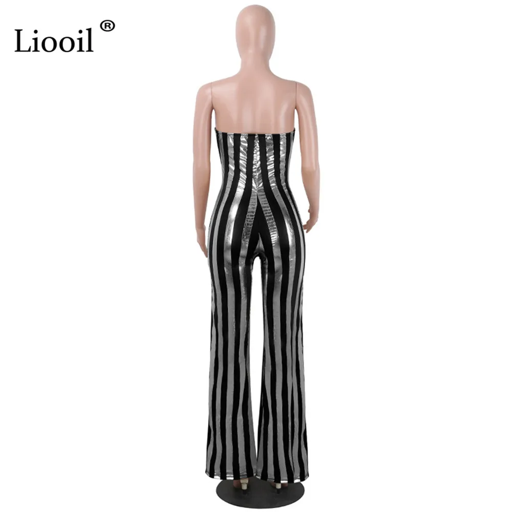 Liooil, цветной, в полоску, сексуальный, цельный, облегающий, клубный, комбинезон для женщин, с открытыми плечами, v-образный вырез, открытая спина, вечерние, облегающие комбинезоны, женский комбинезон
