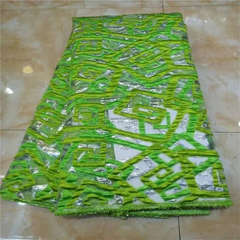 

African Net Lace Fabric With Shiny Milk Silk French Tulle Lace Fabric Nigerian Mesh Lace Fabric For Wedding Dress Apple Green