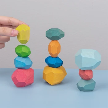 

Children Wooden Colored Stone Creative Nordic Style Stacking Block Game Rainbow Wooden Toy Jenga Building Block Educational Tool