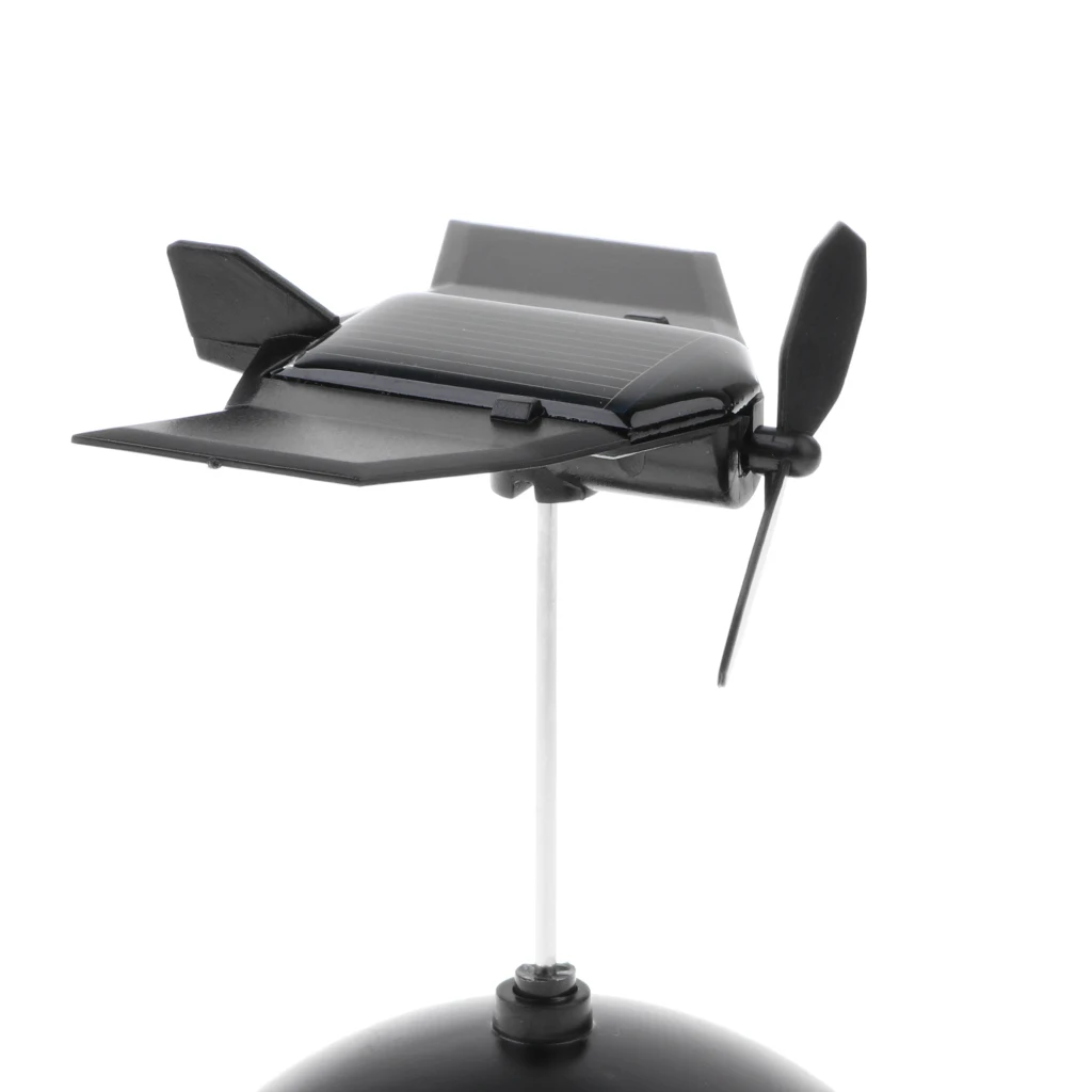 Creative Solar Powered Propeller Rotating Plane Model Bubblehead Toy Auto Car Ornament –Black Propeller