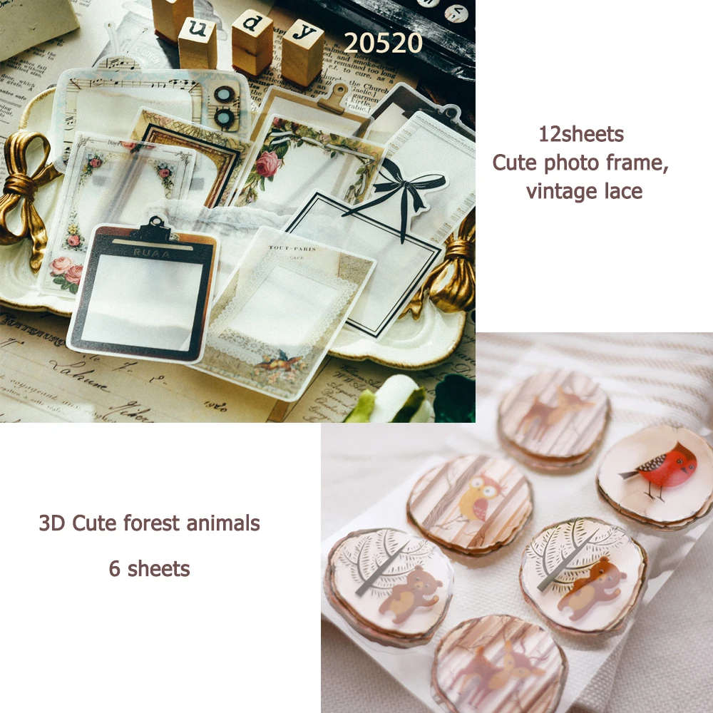 

18 Sheets Cute Forest Animals Vintage Flower Lace Sticker Diy Daliy Plannr Scrapbooking Label Stickers Decoration Stationery