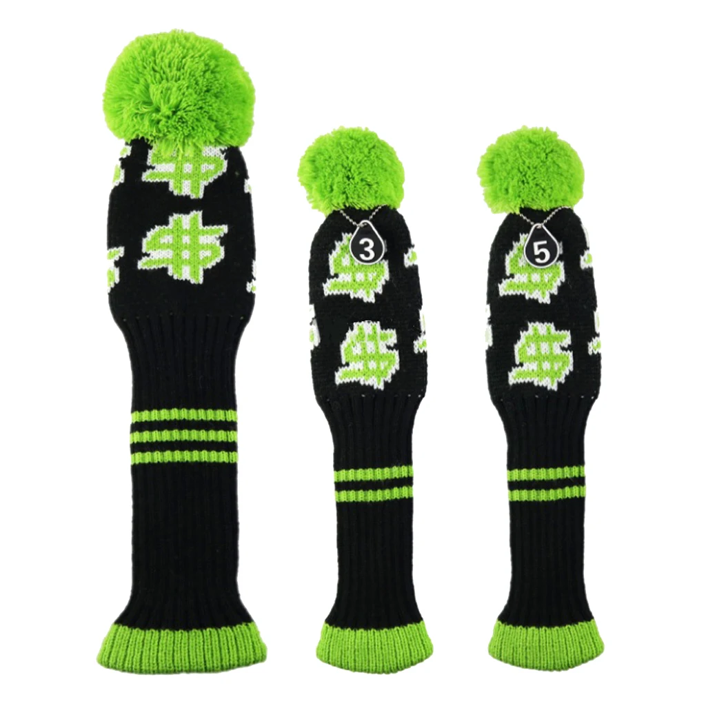 3pcs/set No.1 3 5 Golf Knitted Wood Head Cover Knitted Golf Driver Fairway Wood Headcovers Golf Club Protective Sleeve Sock
