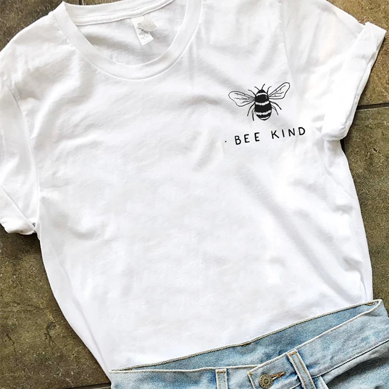 Camiseta con estampado bolsillo tipo abeja para mujer, Camisetas estampadas Tumblr Save The Bees, camisetas para mujer, Tops de cuello redondo de envío directo|Camisetas| - AliExpress