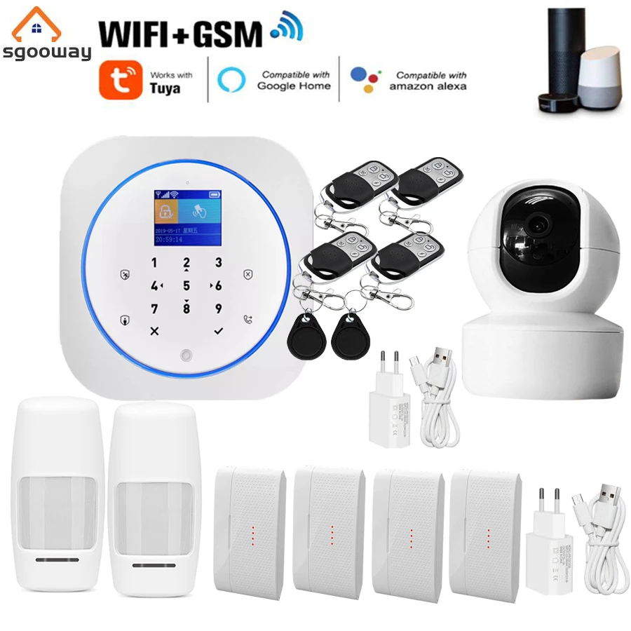 Sgooway Touch keyboard Tuya Smart Life WIFI GSM Home Security Alarm System Wireless with IP