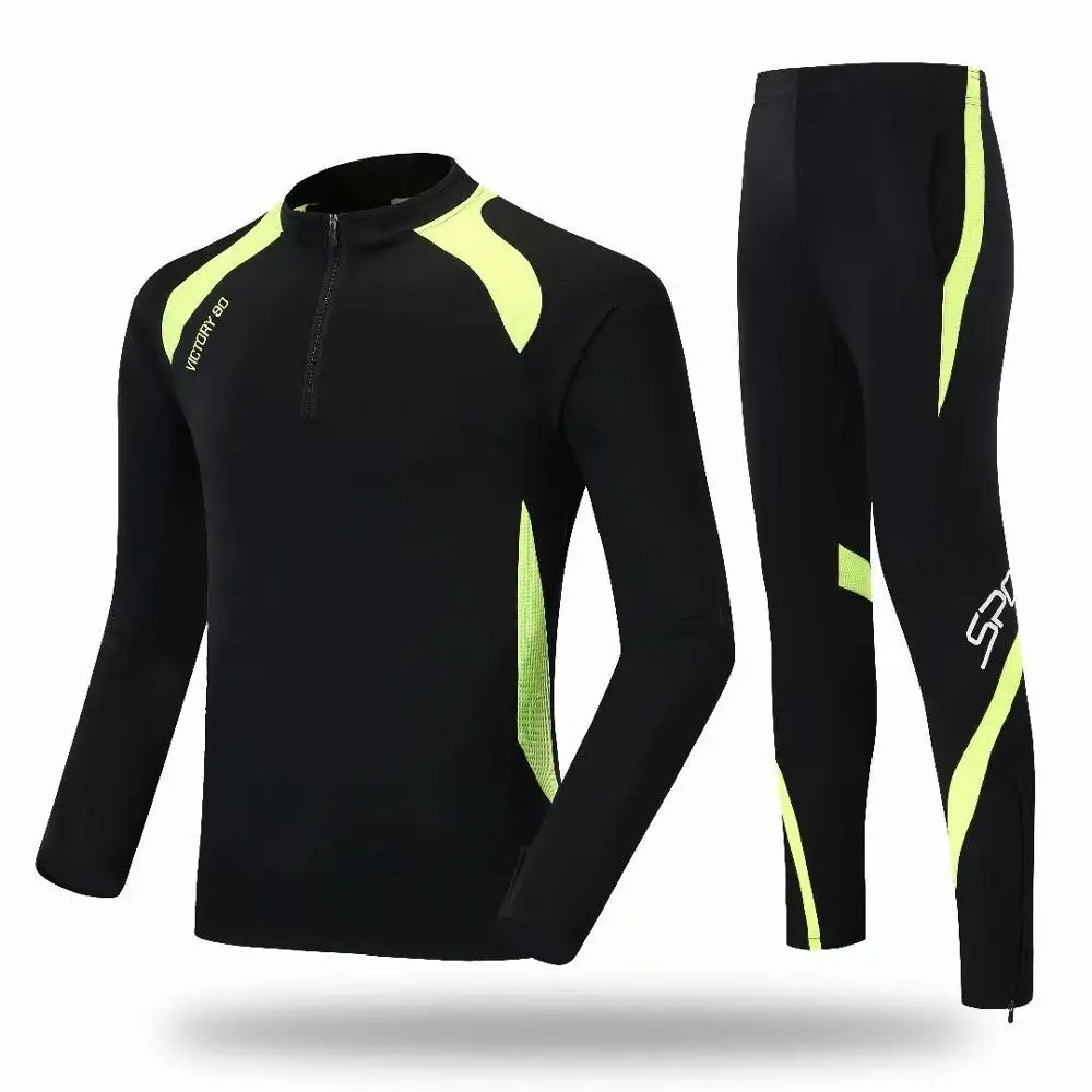 Kids Football Jerseys Set Men Soccer Jerseys Suit Blank Long Sleeve Soccer Training Tracksuits Football Team Tracksuits - Цвет: 5523 black green