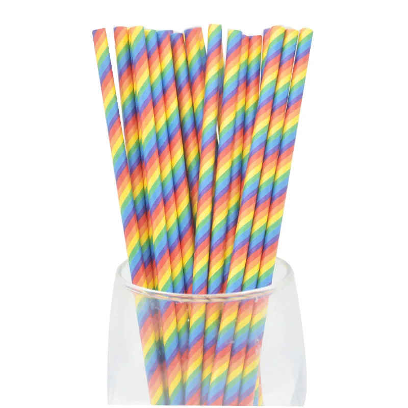 

25pcs New Year 2020 Rainbow paper straws Christmas Eve Children Kids Drinking Straws birthday party supplies Wedding Decoration