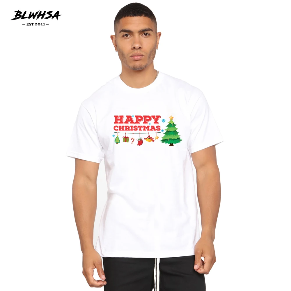 

BLWHSH Christmas Tree Printing T Shirt Men Summer Short Sleeve Brand Men T-shirt Fashion Christmas Printed Hip Hop Man Top