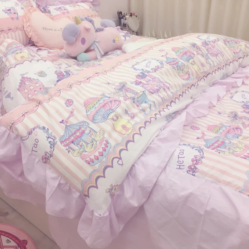  4pcs/set Lovely Girls Bed Cover Set Duvet Cover Adult Child Bed Sheets And Pillowcases Comforter Be