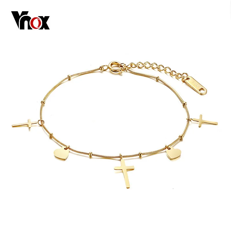 Vnox сердце и крест браслеты с брелоками для Для женщин золото тон в едином положении во время занятий легкой атлетикой Masculina цепь браслет armbanden Voor Vrouwen регулируемый