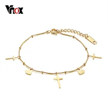 Vnox сердце и крест браслеты с брелоками для Для женщин золото тон в едином положении во время занятий легкой атлетикой Masculina цепь браслет armbanden Voor Vrouwen регулируемый