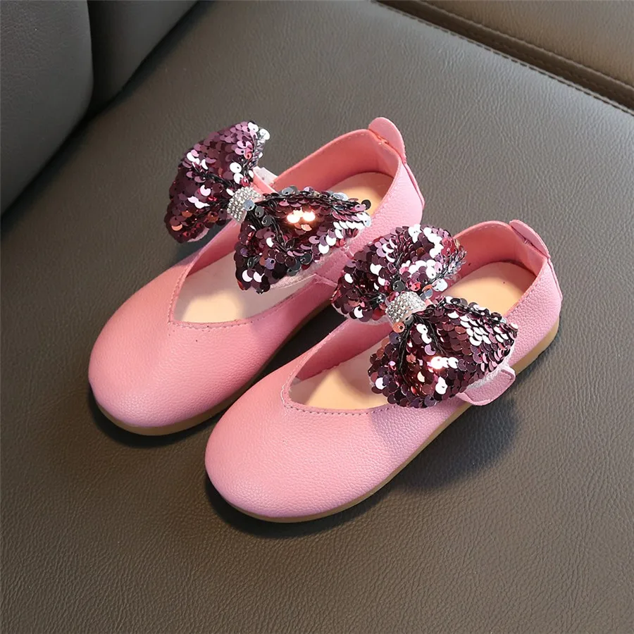 Girls solid color sequins rhinestones bow princess shoes baby girl cute dance shoes casual shoes single non-slip bow shoes 35A14 (11)