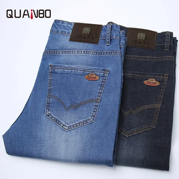

Brand Blue Black Men Jeans 2019 Autumn New Mens Straight Slim Fashion Classic Style Elastic Denim Pants Business Casual Jeans