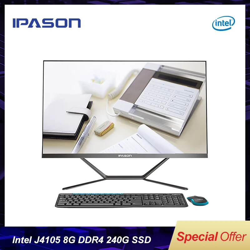 All-in-one Gaming Ipason 21.5 Polegada Intel Quad Core 8g Ddr4 Ram 240g Ssd Wifi Bluetooth Fronteira Estreita Preto Mini pc P21