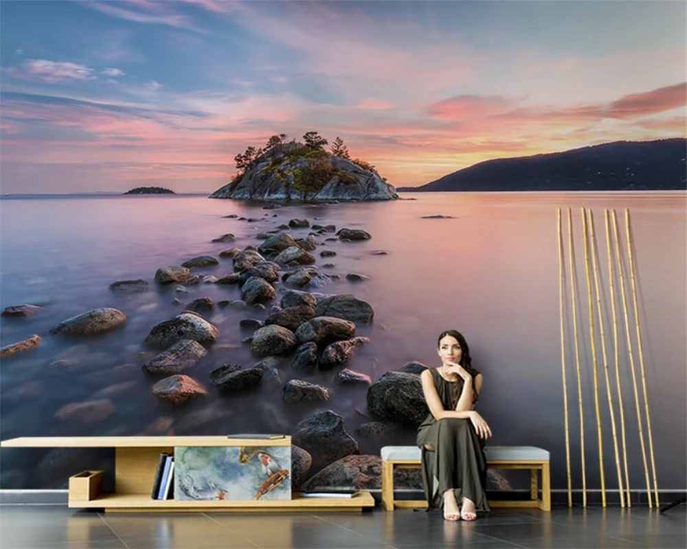 

beibehang Customized modern landscape stone sunset scenery living room sofa TV background wallpaper wall papers home decor