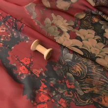 Jujube Волк и птица тонкий скользкий односторонний узор шифон дзен платье Хан одежда ткани