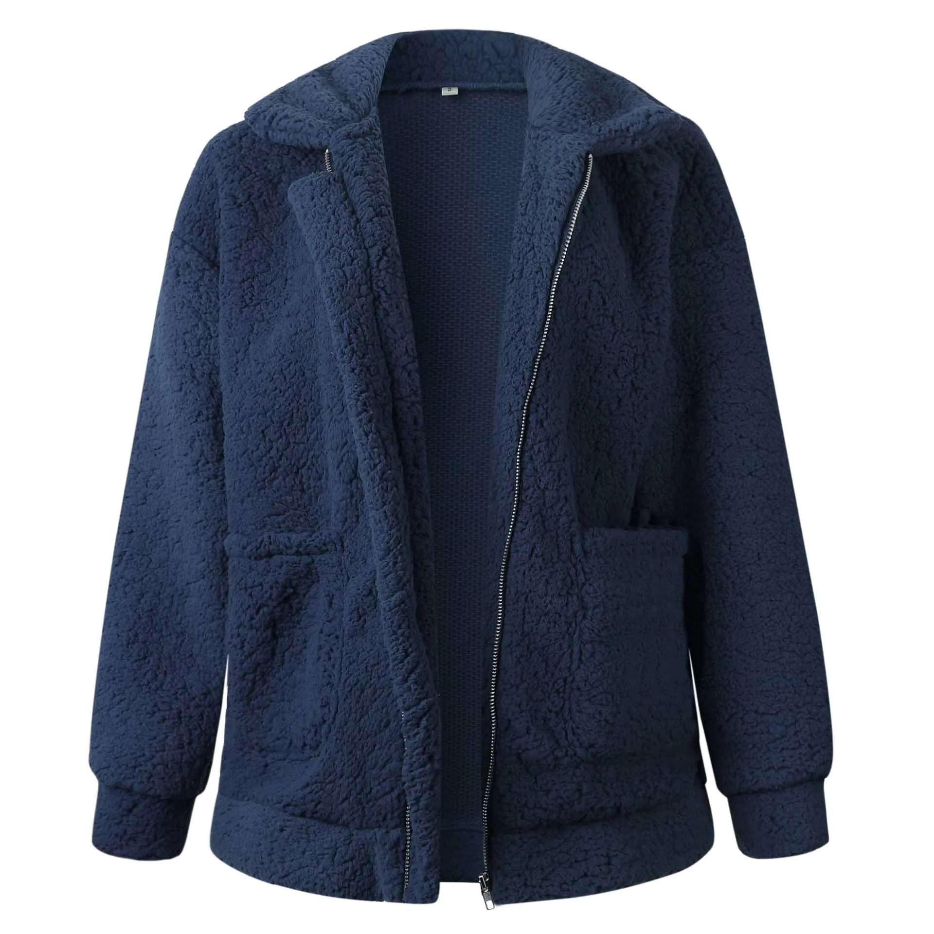 royal blue Echoine, свободное модное женское пальто, на молнии, с карманами, с длинным рукавом, с отложным воротником, верхняя одежда для женщин, осень и зима, пальто - Цвет: royal blue