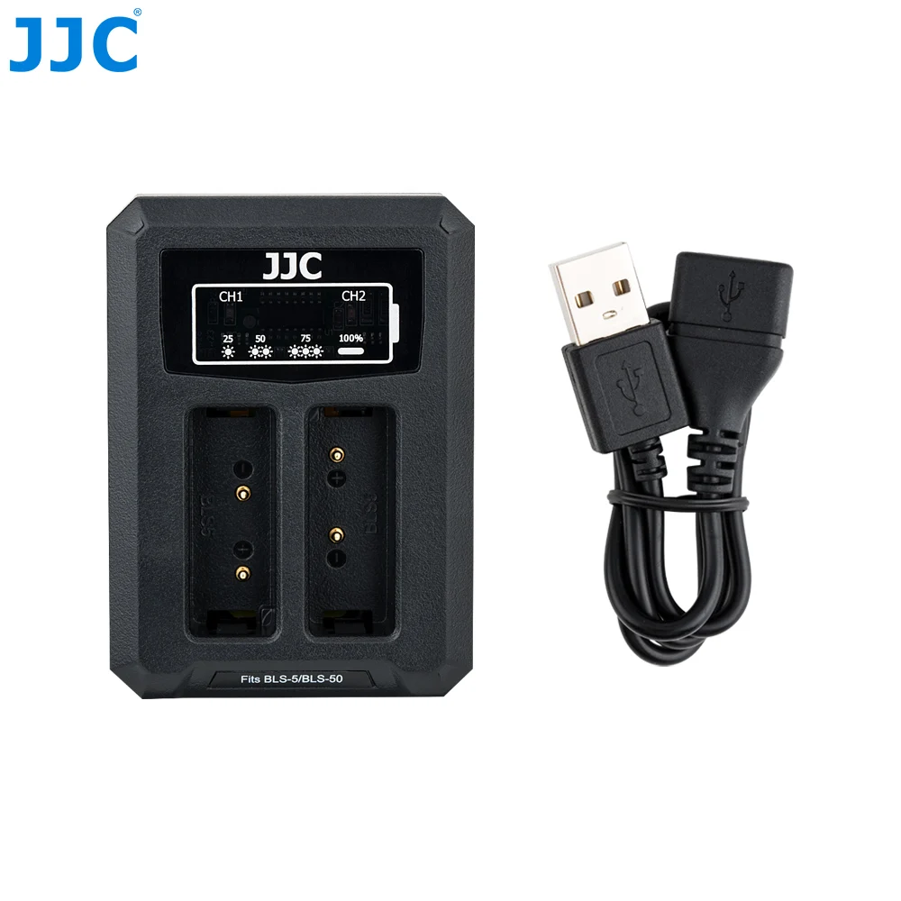 JJC USB двойной Батарея путешествия Зарядное устройство для цифровой камеры Olympus BLS-50 BLS-5 BLS-1 E-M10& Mark II III, E-PL9 E-PL8 Камера Батарея заменить BCS-5 - Цвет: DCH-BLS5UE